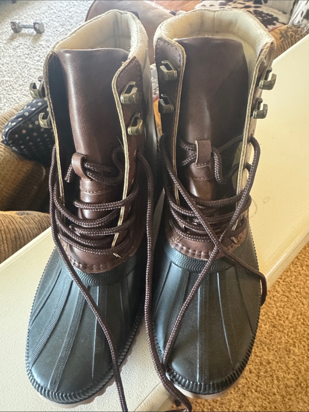 Madden Girl Brown and Black Waterproof Duck Boots